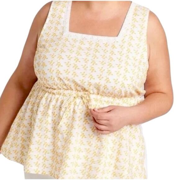 Women's Plus Sz 1X 14/16 Embroider Top Yellow‎ Floral White Eyelet Summer Beach - Picture 5 of 8